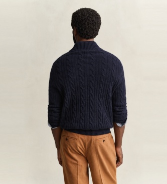 Gant Gebreide trui met kabelpatroon en halve knopenrij in marineblauw