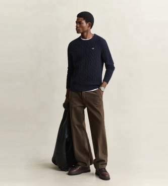 Gant Marineblauwe kabelbreisweater