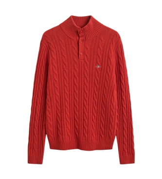 Gant Rode gebreide trui met kabeldesign en halve knoopsluiting