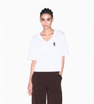 A|X Armani Exchange White cropped V-neck t-shirt