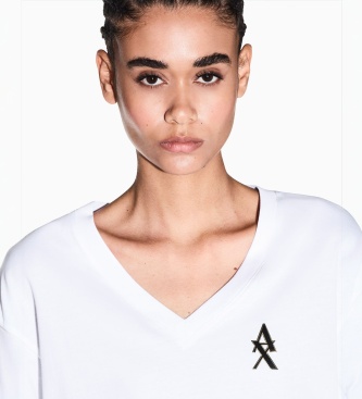 A|X Armani Exchange White cropped V-neck t-shirt