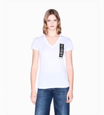 A|X Armani Exchange T-shirt med v-hals og logo, hvid