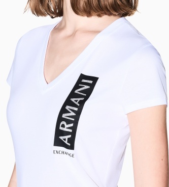 A|X Armani Exchange T-shirt med v-hals og logo, hvid