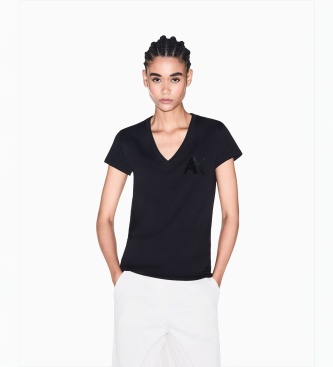 A|X Armani Exchange Camisa de malha de algodão de corte slim preta