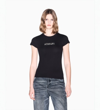 A|X Armani Exchange Camiseta Up For Party con pedrería negro