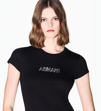 A|X Armani Exchange Camiseta Up For Party con pedrería negro