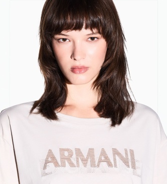 A|X Armani Exchange Camiseta oversize de malha com logótipo rosa