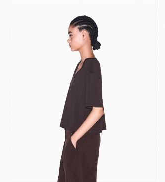 A|X Armani Exchange Brown V-neck cropped t-shirt