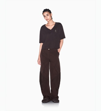A|X Armani Exchange Brown V-neck cropped t-shirt