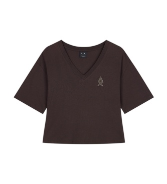 A|X Armani Exchange Brown V-neck cropped t-shirt