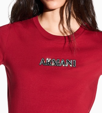 A|X Armani Exchange Camiseta Up For Party con pedrería rojo