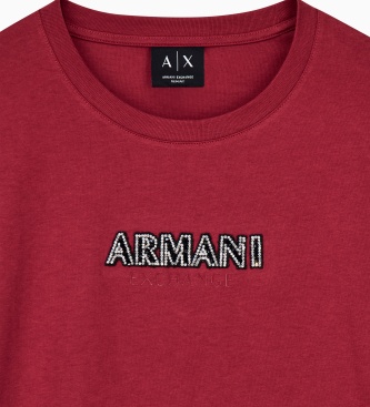 A|X Armani Exchange Camiseta Up For Party con pedrería rojo