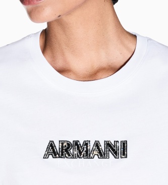A|X Armani Exchange Camiseta Up For Party con pedrería blanco