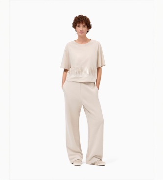 A|X Armani Exchange Camiseta cropped beige
