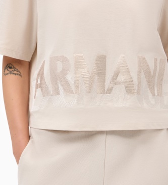 A|X Armani Exchange Camiseta cropped beige