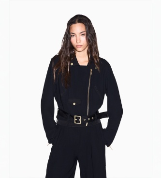 A|X Armani Exchange Jaqueta motociclista curta Up For Party com cinto e lapelas preta