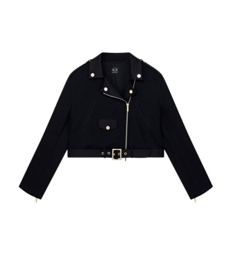 A|X Armani Exchange Jaqueta motociclista curta Up For Party com cinto e lapelas preta