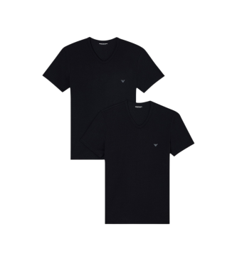 Emporio Armani Set of 2 black V-neck elastic knit loungewear t-shirts