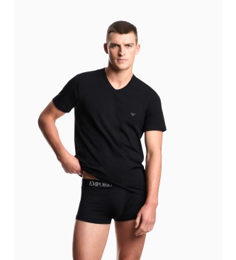 Emporio Armani Set of 2 black V-neck elastic knit loungewear t-shirts