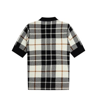 Fred Perry Poloshirt aus Strick mit Tartanmuster in Bouclé, weiß, schwarz