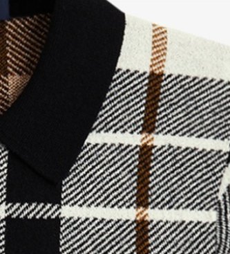 Fred Perry Poloshirt aus Strick mit Tartanmuster in Bouclé, weiß, schwarz