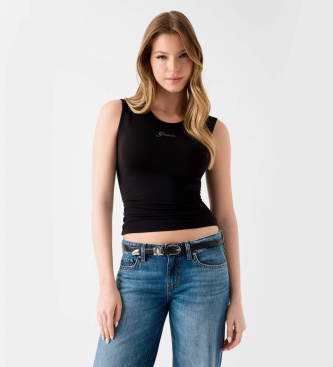 Guess Black rhinestone logo top