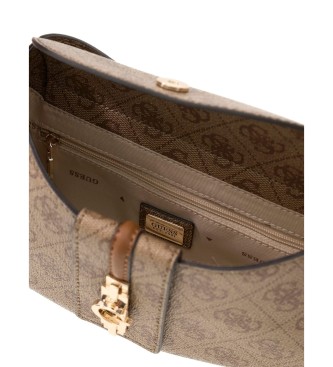 Guess Bolsa de ombro mini conversível logo Yvonne bege