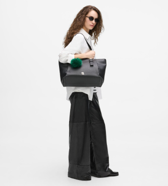 Karl Lagerfeld Large Ikon Pebble tote bag with pendant in black