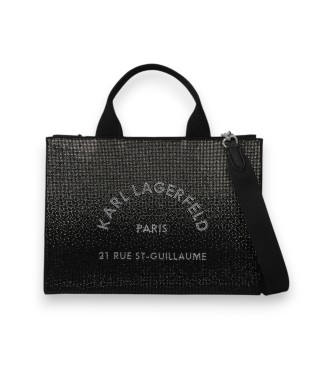 Karl Lagerfeld Medium square tote bag with rhinestones Rue St-Guillaume black