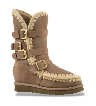 Mou Botas de Pele Eskimo Inner Wedge com fivelas castanho