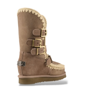 Mou Botas de Pele Eskimo Inner Wedge com fivelas castanho