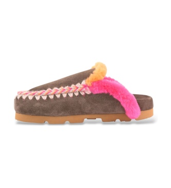 Mou Winter Bio Overstitching ruskinde mules i brun