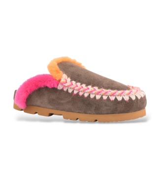 Mou Winter Bio Overstitching ruskinde mules i brun
