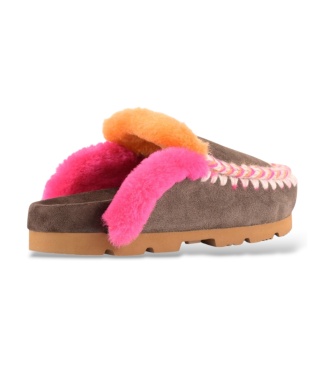 Mou Winter Bio Overstitching ruskinde mules i brun