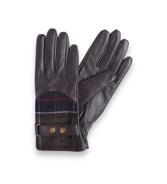 Barbour Guantes de piel Dee Tartan marrón oscuro