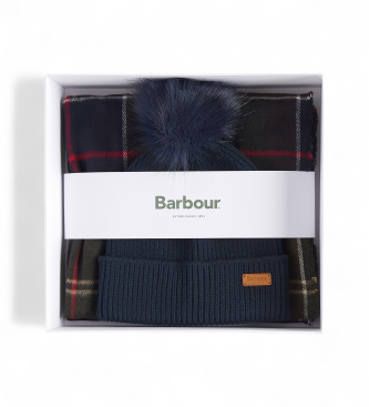 Barbour Set regalo gorro y bufanda Dover marino, verde