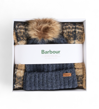 Barbour Set regalo gorro y bufanda tartán Saltburn beige, marino
