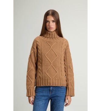 Woolrich Camisola de gola alta 3GG Aran castanho