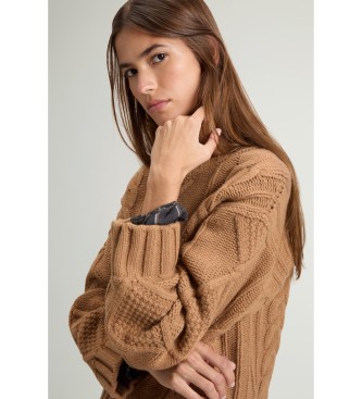 Woolrich Camisola de gola alta 3GG Aran castanho