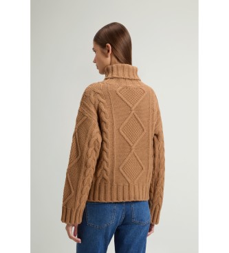 Woolrich Camisola de gola alta 3GG Aran castanho