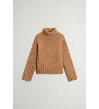 Woolrich Camisola de gola alta 3GG Aran castanho