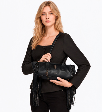 Kurt Geiger Sloane Eastwest sort skuldertaske med frynser