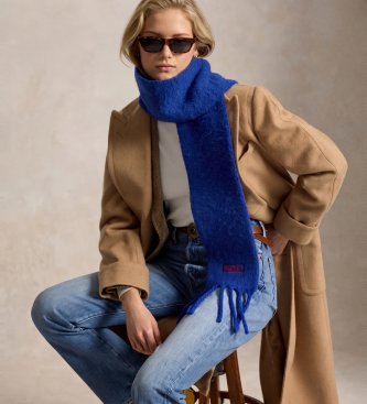 Polo Ralph Lauren Sciarpa in misto lana con frange blu