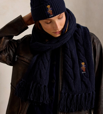 Polo Ralph Lauren Sciarpa a punto trecce con Polo Bear blu marino