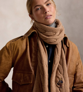 Polo Ralph Lauren Sciarpa in punto trecce con Polo Bear marrone