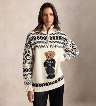 Polo Ralph Lauren Pullover aus Wolle und Kaschmir mit weißem Polo Bear in Creme