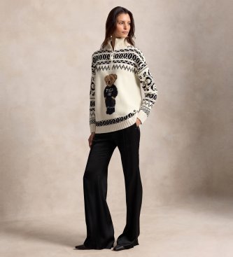 Polo Ralph Lauren Pullover aus Wolle und Kaschmir mit weißem Polo Bear in Creme