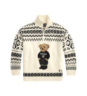 Polo Ralph Lauren Pullover aus Wolle und Kaschmir mit weißem Polo Bear in Creme