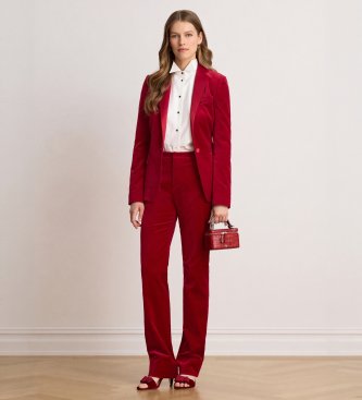 Lauren Ralph Lauren Blazer de terciopelo elástico con ribete rojo