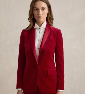 Lauren Ralph Lauren Blazer de terciopelo elástico con ribete rojo